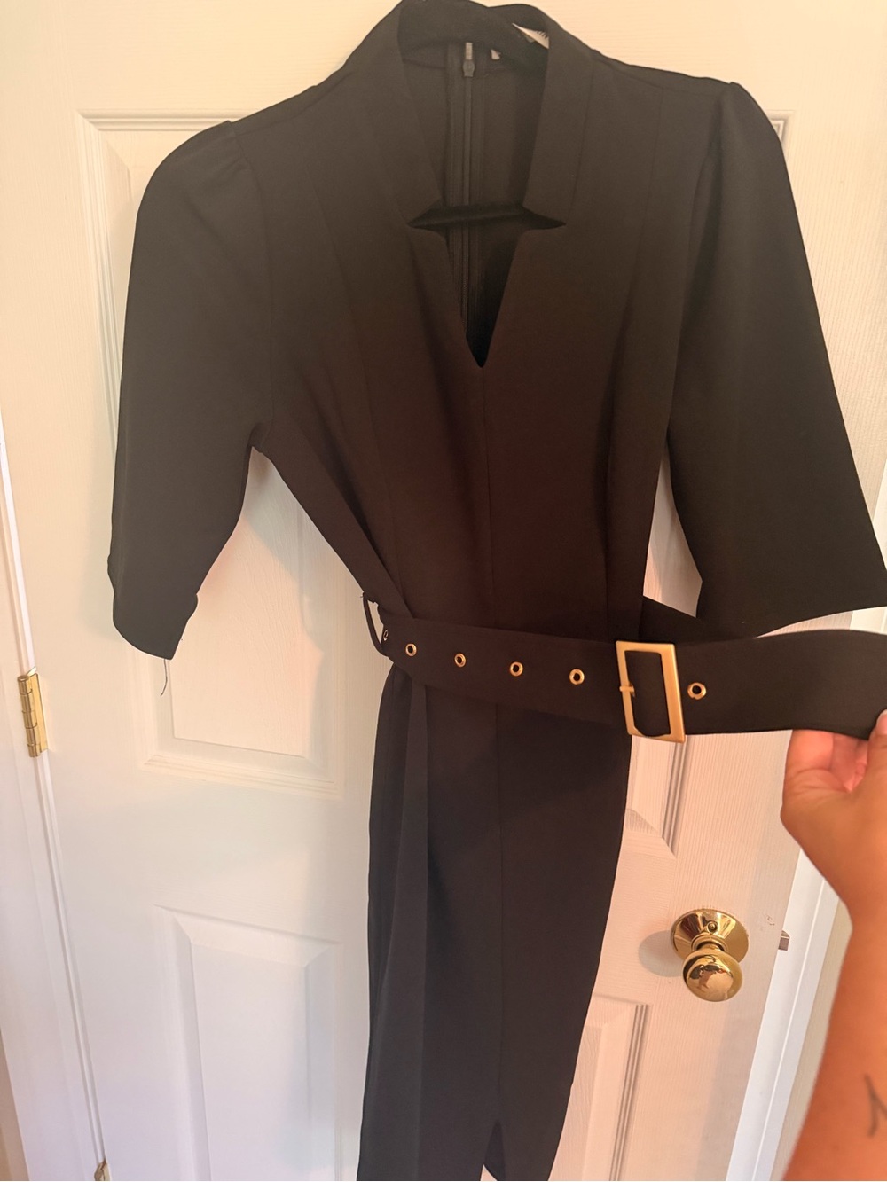 Grace Karin Black Belted Midi Dress